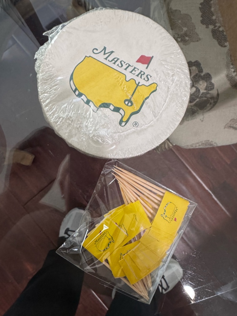 Masters Tournament Yellow Golf Flag Party Tooth Picks & Set of 12 Paper Coasters